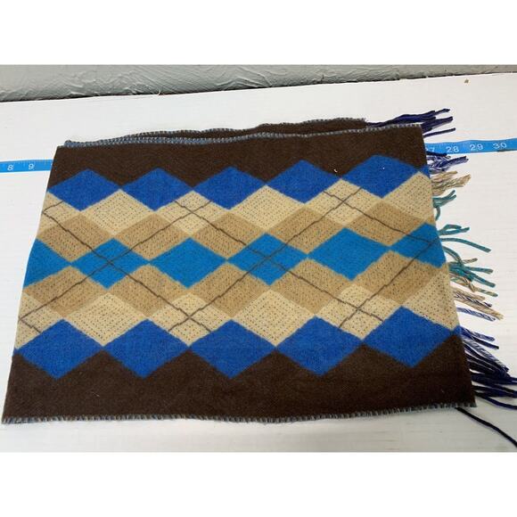 V. Fraas Cashmink 100% Acrylic Scarf Blue Brown Tan Argyle Design - Picture 1 of 3